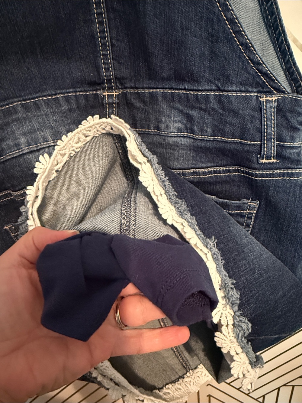 Imperial Star Indigo Denim Pinafore Dress with Frayed Hem - Picture 6 of 6